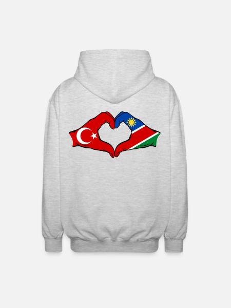 Türkiye Namibia flag hands heart shape - Unisex Hooded Jacket - light heather grey