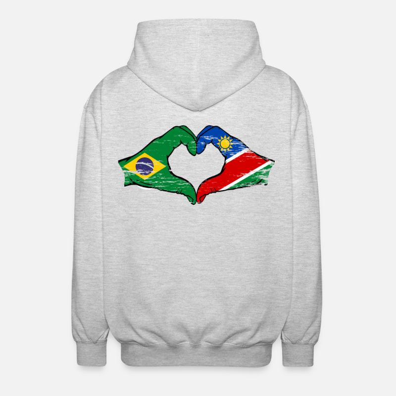 Brazil Namibia Flag Hands Heart Shape - Unisex Hooded Jacket - light heather grey