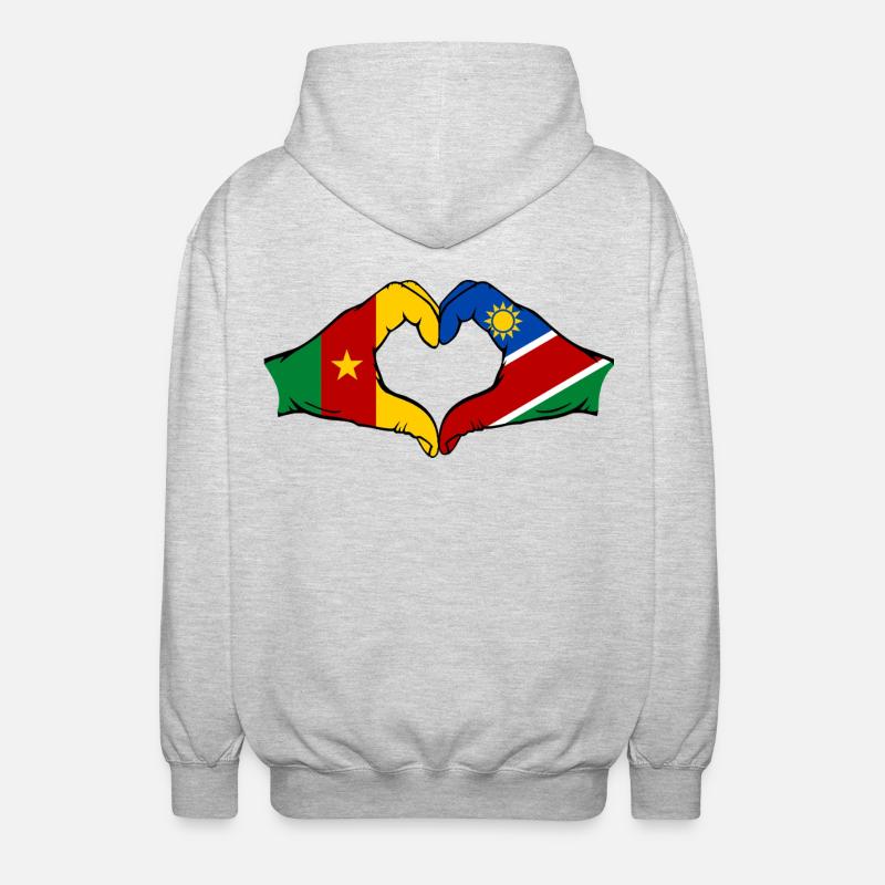 Kemerun, Namibia, Flag, Hands, Heart Shape - Unisex Hooded Jacket - light heather grey