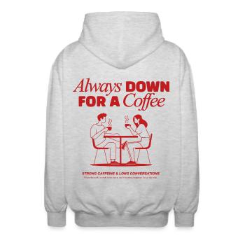 Always down for a coffee - coffeelover - Unisex Kapuzenjacke - Hellgrau meliert - Hinten - AI Model Male 185 light (185cm)
