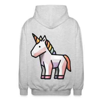 Geometrisches Einhorn – Low Poly Fantasy Tierkunst - Unisex Kapuzenjacke - Hellgrau meliert - Hinten - AI Model Male 185 light (185cm)