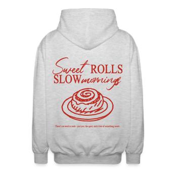 sweet rolls slow mornings - Unisex Kapuzenjacke - Hellgrau meliert - Hinten - AI Model Male 185 light (185cm)