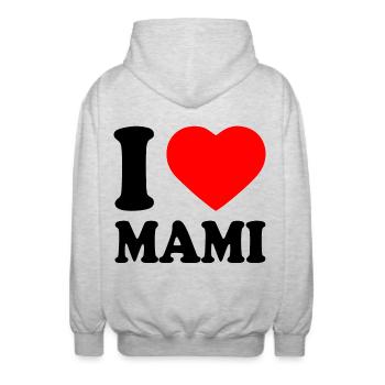 I love mami - Veste à capuche unisexe - gris clair chiné - Dos - AI Model Male 185 light (185cm)
