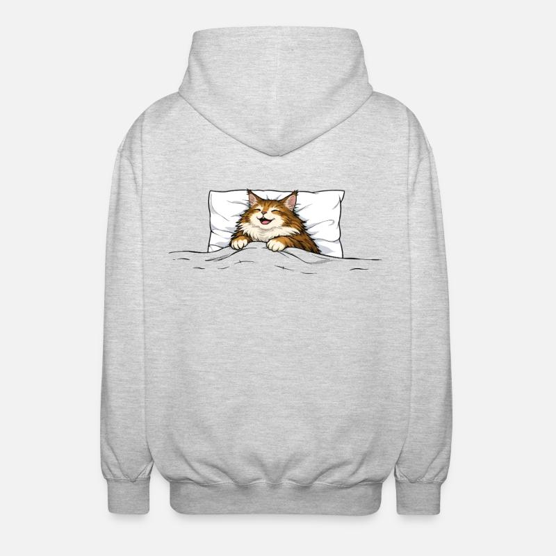 Sovande katt – Söt kramdjursdesign - Luvjacka unisex - ljusgråmelerad