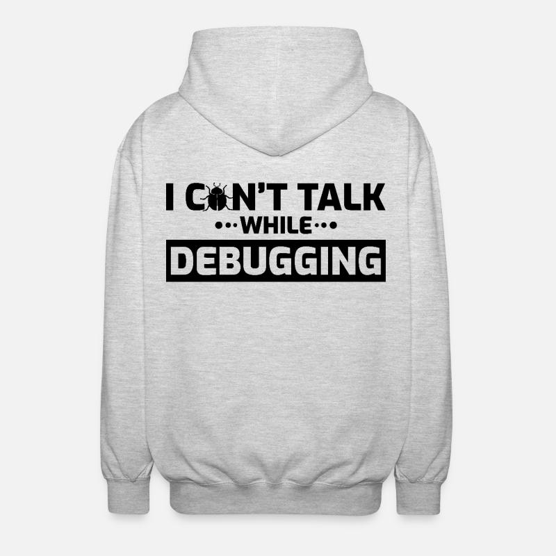 I can't speak while debugging - Unisex Hooded Jacket - light heather grey