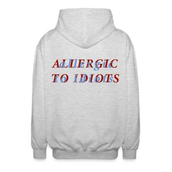 Allergic to Idiots funny Shirt - Unisex Hooded Jacket - light heather grey - Back - AI Model Male 185 light (185cm)