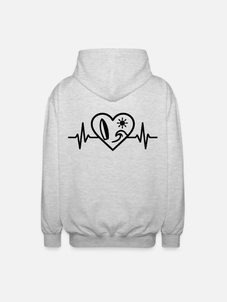 Surf Heart Wave Board Sun - Unisex Hooded Jacket - light heather grey