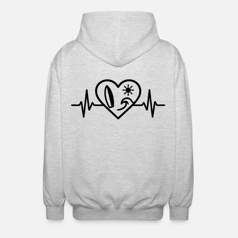 Surf Herz Welle Brett Sonne - Unisex Kapuzenjacke - Hellgrau meliert
