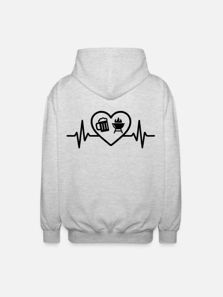 Herz Bier Grillen - Unisex Kapuzenjacke - Hellgrau meliert
