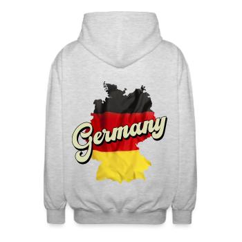 Allemagne Pays Umgrisse Géographie Carte - Veste à capuche unisexe - gris clair chiné - Dos - AI Model Male 185 light (185cm)