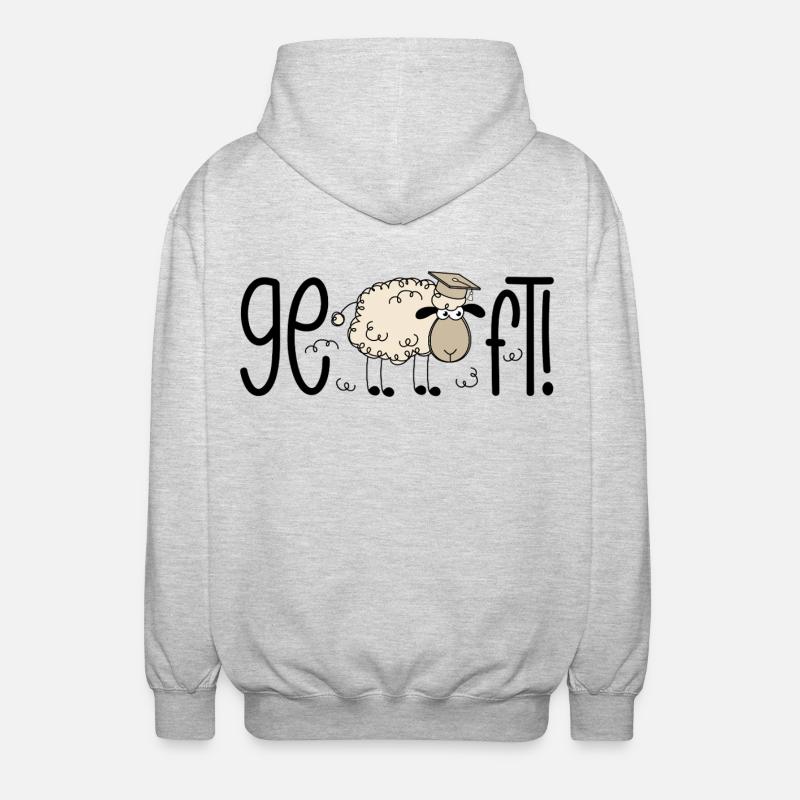 Færdig! Funny Sheep Doctoral Hat dimissionsudgave 2026 - Unisex hættejakke. - lysegrå meleret