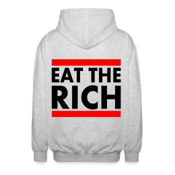 Eat the rich - Unisex Kapuzenjacke - Hellgrau meliert - Hinten - AI Model Male 185 light (185cm)