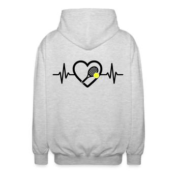 Tennis Herz Schläger Ball Sport Leidenschaft - Unisex Kapuzenjacke - Hellgrau meliert - Hinten - AI Model Male 185 light (185cm)