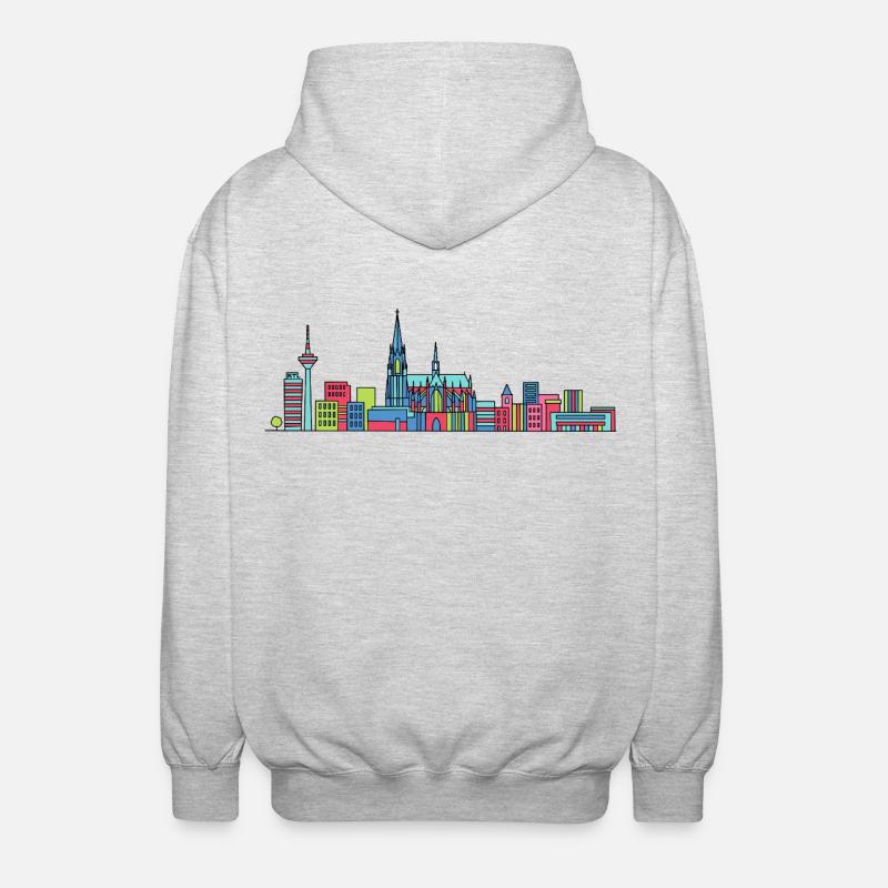 Kölner Stadtschirm Dom: Moderne Linienkunst - Unisex Kapuzenjacke - Hellgrau meliert