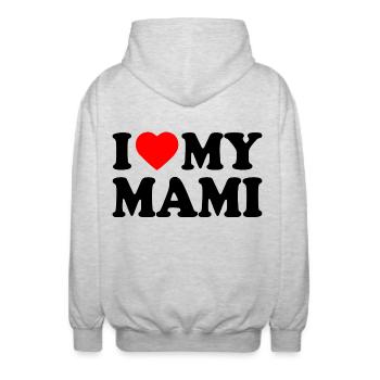I love my mami - Veste à capuche unisexe - gris clair chiné - Dos - AI Model Male 185 light (185cm)