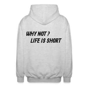 Life is too short! - Unisex Kapuzenjacke - Hellgrau meliert - Hinten - AI Model Male 185 light (185cm)