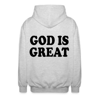 god is great - Unisex Kapuzenjacke - Hellgrau meliert - Hinten - AI Model Male 185 light (185cm)