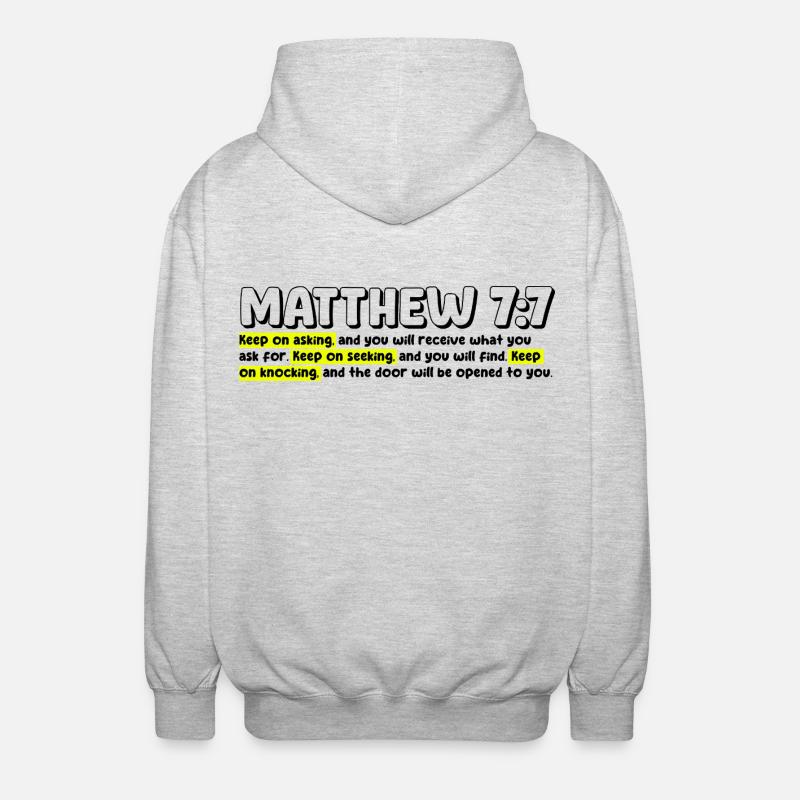Matthieu 7:7 | Citation de la Bible - Veste à capuche unisexe - gris clair chiné