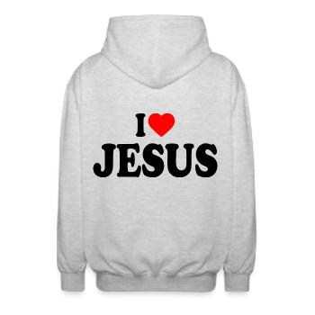 I love jesus - Unisex Kapuzenjacke - Hellgrau meliert - Hinten - AI Model Male 185 light (185cm)