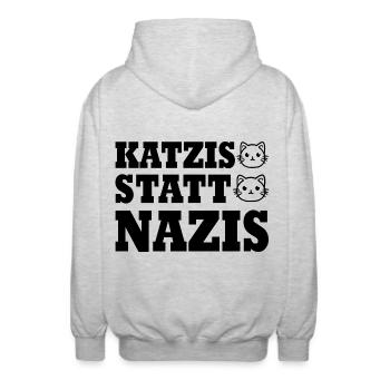 katzis statt nazis - Unisex Kapuzenjacke - Hellgrau meliert - Hinten - AI Model Male 185 light (185cm)