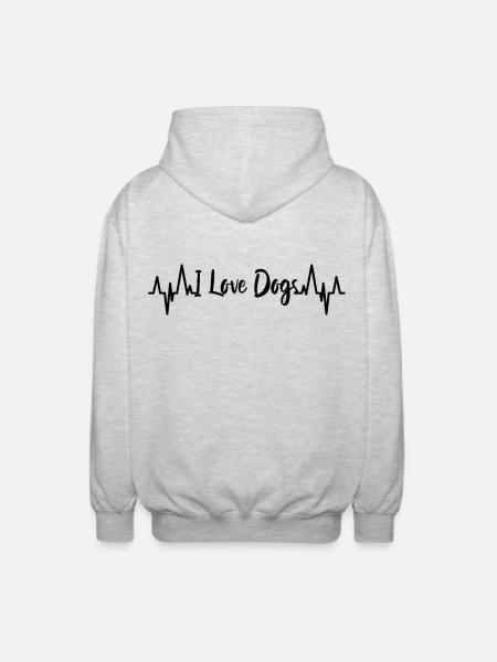 I Love Dogs Heartbeat - Unisex Hooded Jacket - light heather grey
