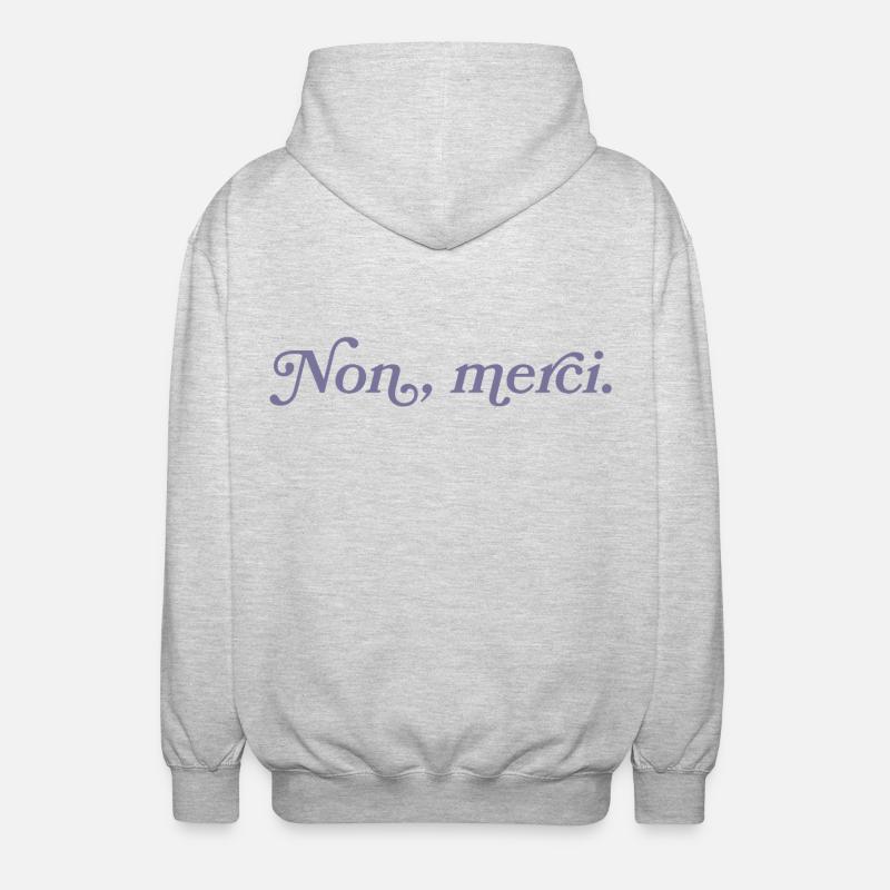 Non, merci – Minimalisme français - Veste à capuche unisexe - gris clair chiné