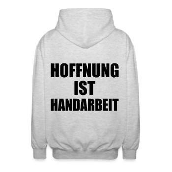hoffnung ist handarbeit - Unisex Kapuzenjacke - Hellgrau meliert - Hinten - AI Model Male 185 light (185cm)