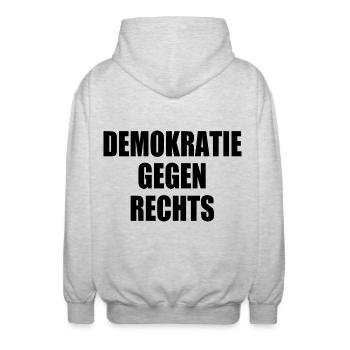 demokratie gegen rechts - Unisex Kapuzenjacke - Hellgrau meliert - Hinten - AI Model Male 185 light (185cm)