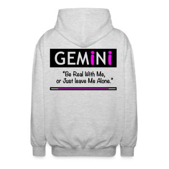 Gemini Horoscope Be Real With Me - Unisex Hooded Jacket - light heather grey - Back - AI Model Male 185 light (185cm)