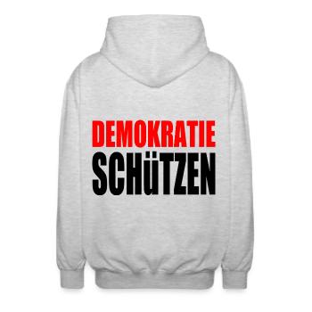 demokratie schützen - Unisex Kapuzenjacke - Hellgrau meliert - Hinten - AI Model Male 185 light (185cm)