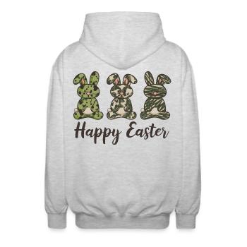 Happy Easter Bunny – Cool Bunny Camouflage Fur - Unisex Hooded Jacket - light heather grey - Back - AI Model Male 185 light (185cm)