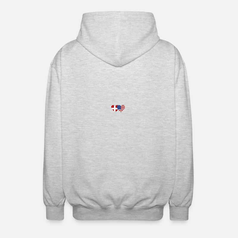 Danmark USA Flag Hjerte - Unisex hættejakke. - lysegrå meleret