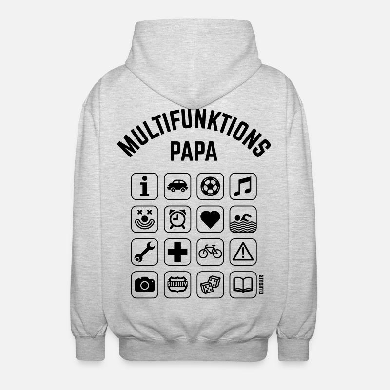 Multifunktions Papa (16 Icons) - Unisex Kapuzenjacke - Hellgrau meliert