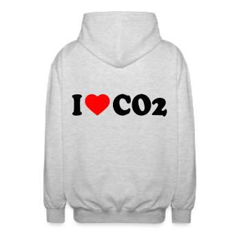 I love co2 - Unisex Hooded Jacket - light heather grey - Back - AI Model Male 185 light (185cm)