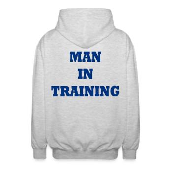 Man in Training - Veste à capuche unisexe - gris clair chiné - Dos - AI Model Male 185 light (185cm)