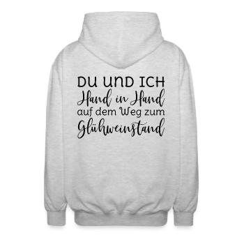 Du und ich Hand in Hand Glühwein Spruch schwarz - Unisex Kapuzenjacke - Hellgrau meliert - Hinten - AI Model Male 185 light (185cm)