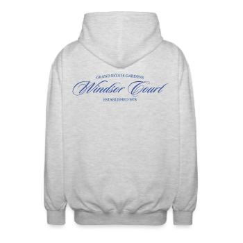 Windsor Court – Elegantes Vintage-Design Blau - Unisex Kapuzenjacke - Hellgrau meliert - Hinten - AI Model Male 185 light (185cm)