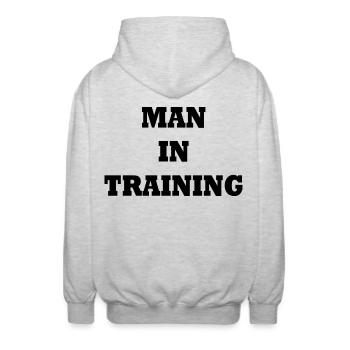 Man in Training - Veste à capuche unisexe - gris clair chiné - Dos - AI Model Male 185 light (185cm)