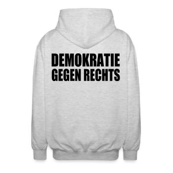 demokratie gegen rechts - Unisex Kapuzenjacke - Hellgrau meliert - Hinten - AI Model Male 185 light (185cm)