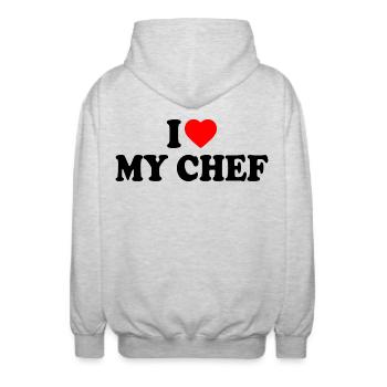 I love my chef - Unisex Kapuzenjacke - Hellgrau meliert - Hinten - AI Model Male 185 light (185cm)
