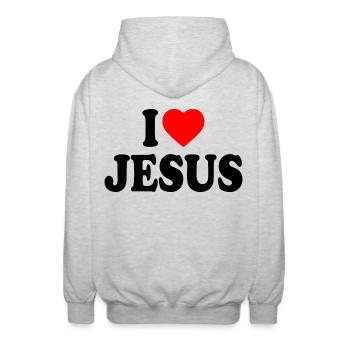 I love jesus - Unisex Kapuzenjacke - Hellgrau meliert - Hinten - AI Model Male 185 light (185cm)