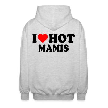 I love hot mamis - Veste à capuche unisexe - gris clair chiné - Dos - AI Model Male 185 light (185cm)