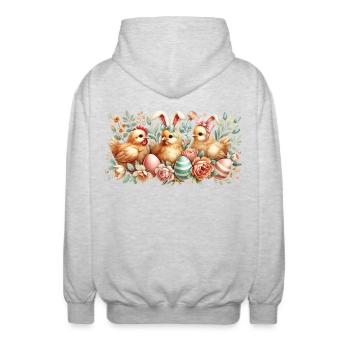 Poussin de Pâques Vintage Retro Poulets - Veste à capuche unisexe - gris clair chiné - Dos - AI Model Male 185 light (185cm)