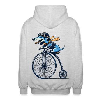 Dackel auf Bike für Retro Liebhaber mit Stil - Unisex Kapuzenjacke - Hellgrau meliert - Hinten - AI Model Male 185 light (185cm)