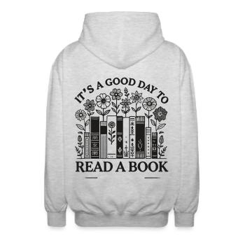 Bücherwurm Leseratte Lustiger Buch Spruch Florales - Unisex Kapuzenjacke - Hellgrau meliert - Hinten - AI Model Male 185 light (185cm)