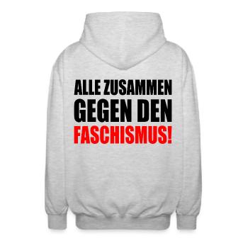 alle zusammen gegen den faschismus - Unisex Kapuzenjacke - Hellgrau meliert - Hinten - AI Model Male 185 light (185cm)