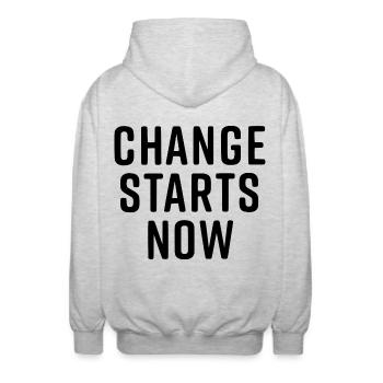 change starts now - Veste à capuche unisexe - gris clair chiné - Dos - AI Model Male 185 light (185cm)