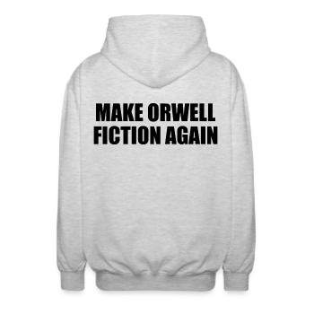 make orwell fiction again - Unisex Hooded Jacket - light heather grey - Back - AI Model Male 185 light (185cm)