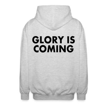 Glory is coming - Unisex Hooded Jacket - light heather grey - Back - AI Model Male 185 light (185cm)