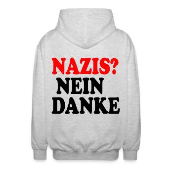 Nazis nein danke - Unisex Kapuzenjacke - Hellgrau meliert - Hinten - AI Model Male 185 light (185cm)